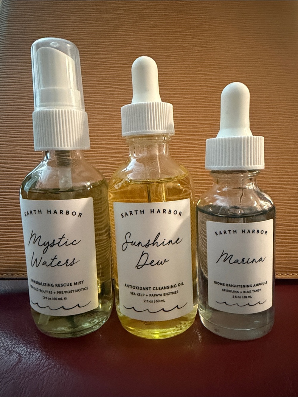 NEW 3 Earth Harbor Sunshine Dew Cleansing Oil, Mystic Water Mist, Marina Ampoule